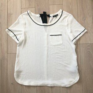 RW&CO. Pocket Short Sleeve Blouse in White & Black Size L